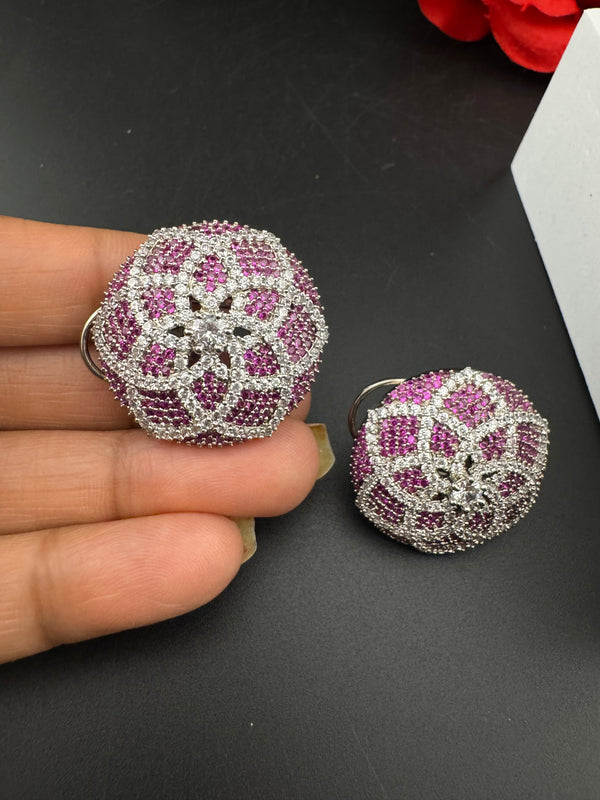 Premium Nano Setting Cubic Zirconia Oversized Studs earrings in silver color is designer Inspired Statement earring/Bridal, Bridesmaid gift
