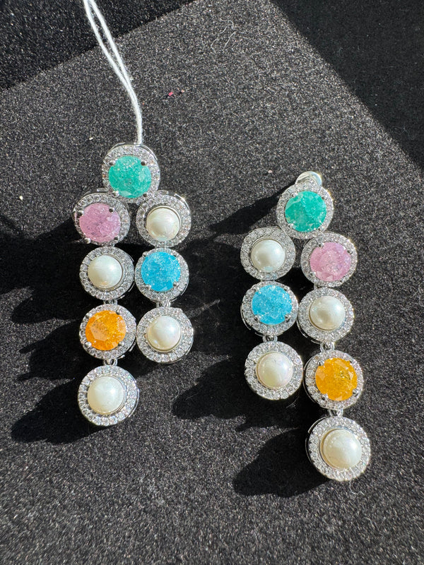 Crystal Stone, pearls dangle, Victorian Earrings, Cubic Zirconia, AD, CZ, Indian Jewelry