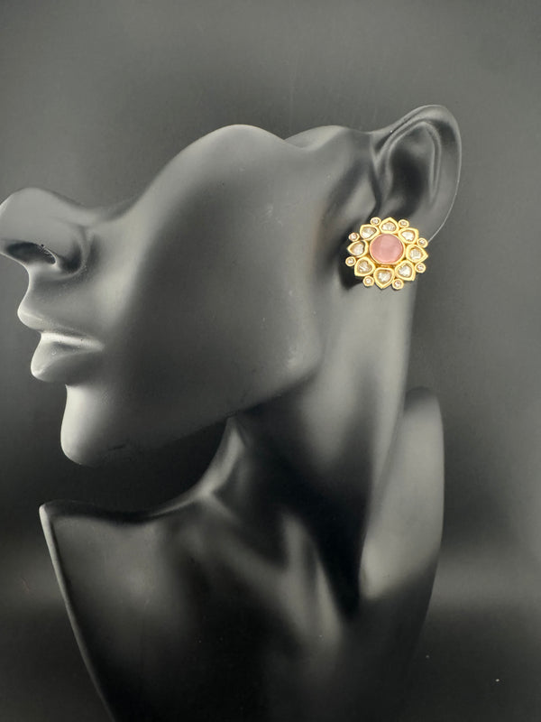 Kundan, cubic Zirconia, stones Stud Earrings, Tyaani Inspired Indian Jewelry