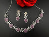 Nano Setting CZ Diamond Statement Ruby Necklace Set, White Gold Plated Choker, 3D nature inspired
