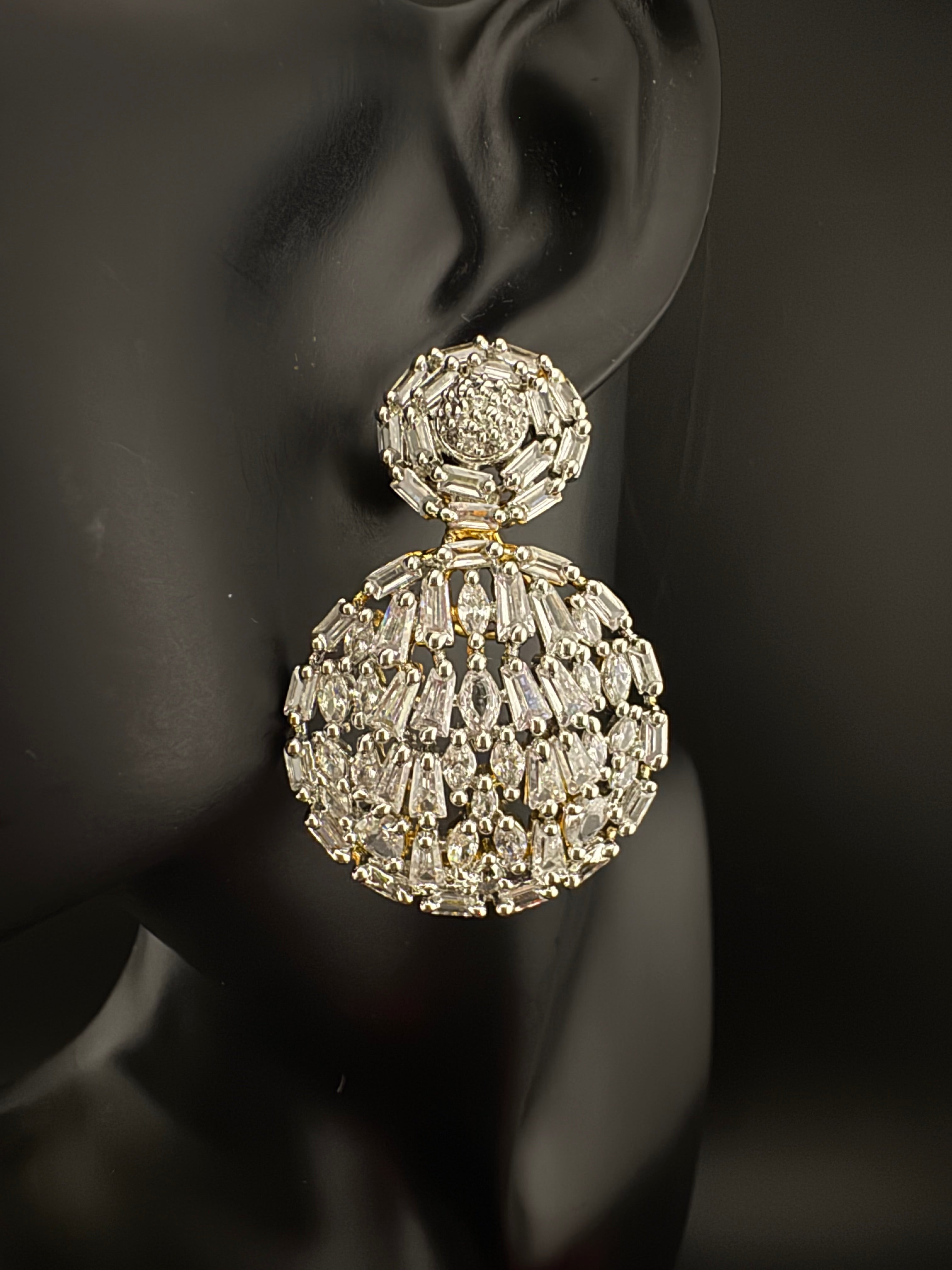 Premium Cubic Zirconia Chandelier Long earrings is designer Inspired, Statement round earring, Bridal, Party, Wedding jewelry