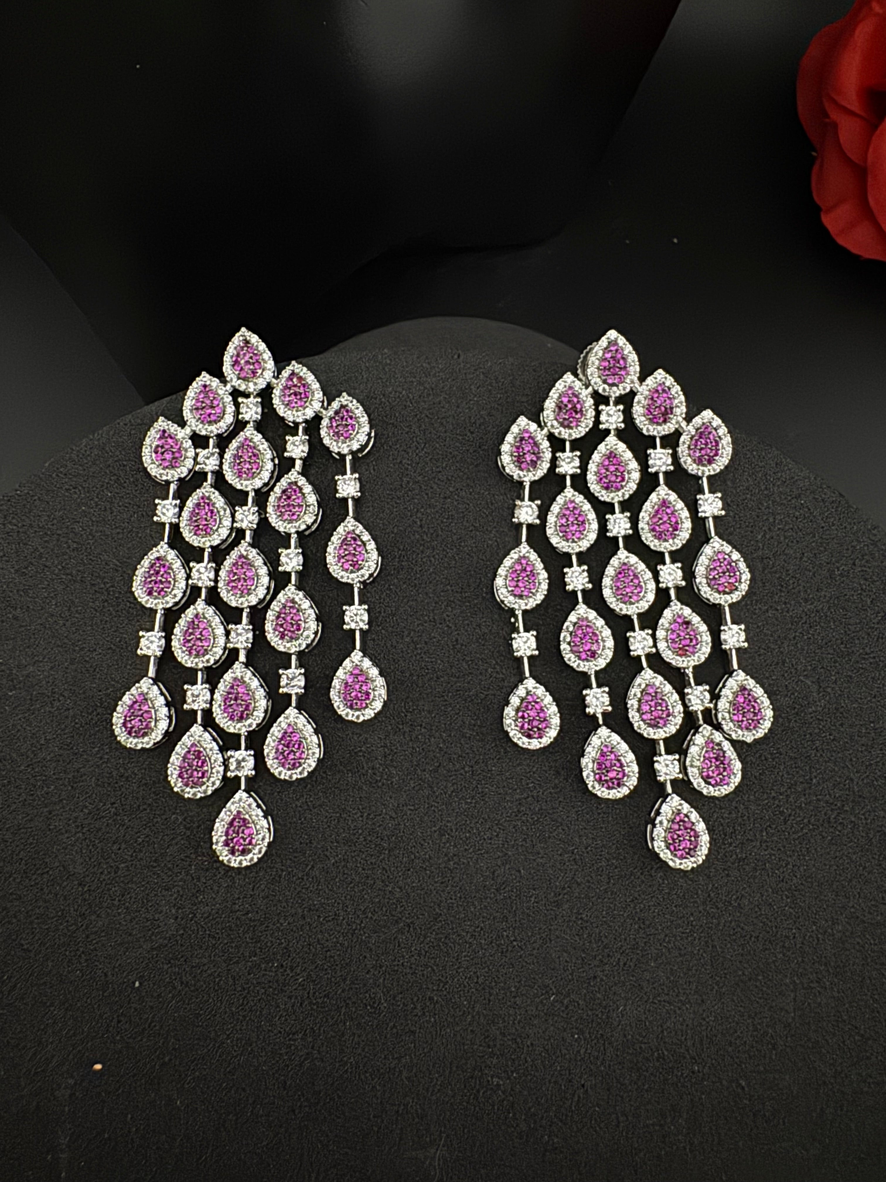 Premium Nano Setting Cubic Zirconia Long Chandelier earrings in Drop shape, stylish, designer Statement long earring/Bridal Bridesmaid