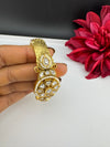 Moissanite Kundan, Pearl, CZ Designer Bracelet Bangle, Matt Gold Polish (Fits upto 2.6" Wrist)