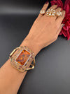Turkish Jewelry, Crystal, CZ, Stones Oversized Cuff Bracelet Bangle, Gold Polish (Fits 2.6" Diameter)