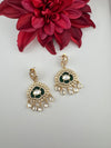 Gold and small pearls, Kundan, Cubic Zirconia Chandelier Chandbali Earrings, CZ, Designer jewelry