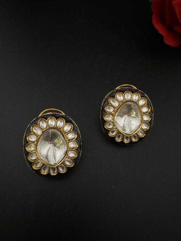 Kundan Enamel Big Stud Earrings, designer Inspired, Indian jewelry