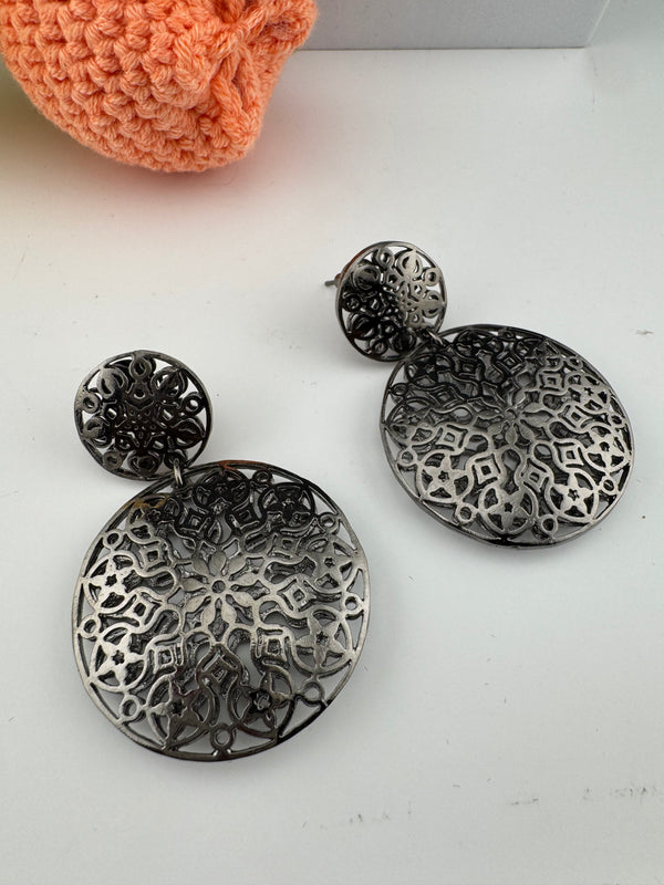 Black Metal, oxidized silver chandbali earring self cut design/Statement Earring/Boho Earrings/Lightweight jewelry