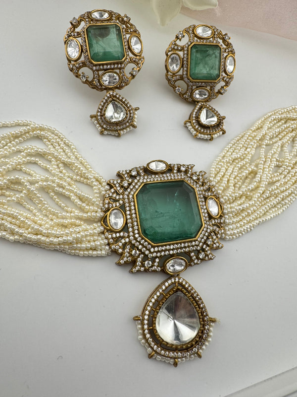 Hydro beads, CZ, Doublet Stones Choker necklace set, Indian Bridal Jewelry, chic set
