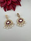 Gold and small pearls, Kundan, Cubic Zirconia Chandelier Chandbali Earrings, CZ, Designer jewelry