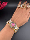 Doublet, Moissanite Kundan, Stones, CZ Openable Bracelet Bangle, Gold Polish (Fits 2.6" wrists)
