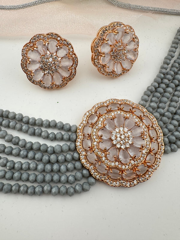 Hydro beads, CZ, Stones Choker necklace set, Indian Bridal Jewelry, chic set