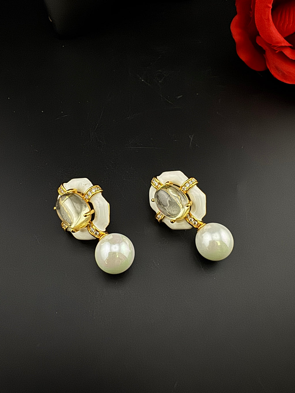 Designer inspired Enamel and Stone Pearls drop earrings, Statement jewelry, Indian Jewelry, Drop and Studs earrings, Bridesmaid Gift