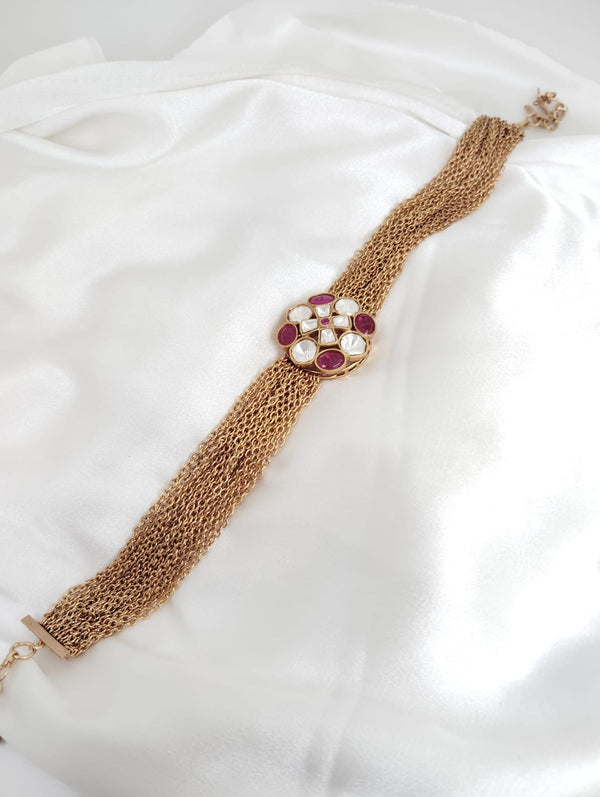 Kundan, Moissanite, multi Gold chain choker necklace set, Indian Bridal Jewelry