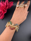 Kundan, CZ, colorful stones Bracelet Bangle, Gold Polish Bangle (Fits 2.6" Diameter)