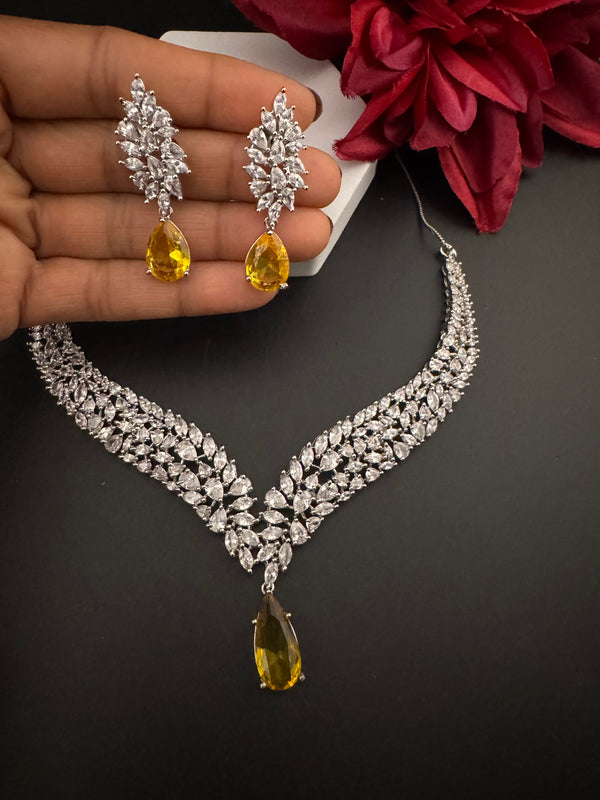 CZ Diamond Statement Necklace Set, White Gold Plated Choker