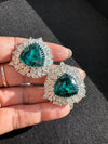 Silver Polish Crystal Stone Stud Earrings, Cubic Zirconia, AD, CZ, Indian Jewelry