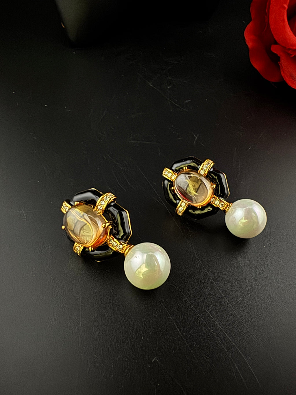 Designer inspired Enamel and Stone Pearls drop earrings, Statement jewelry, Indian Jewelry, Drop and Studs earrings, Bridesmaid Gift