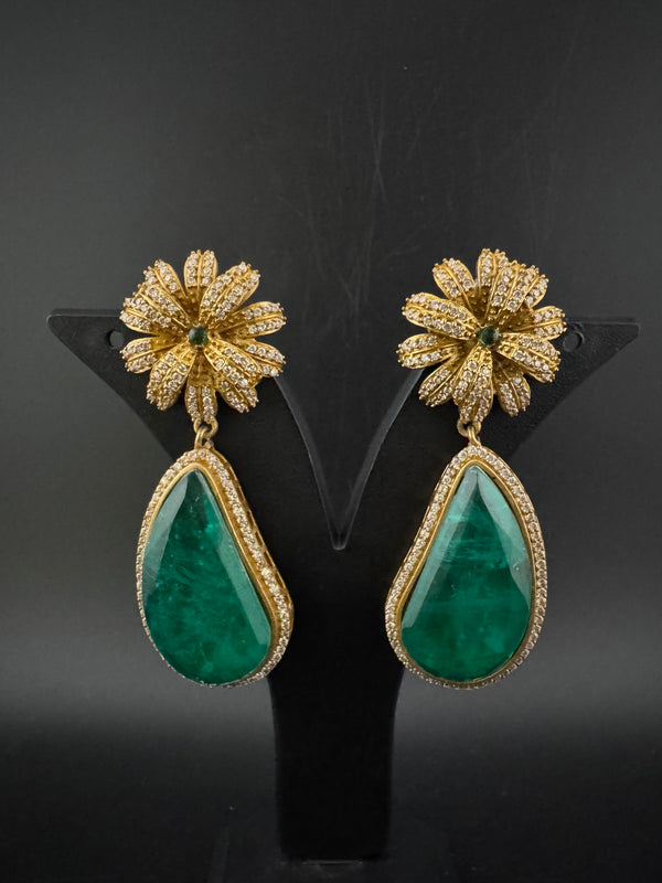 CZ and Gold, Doublet Stone Chandelier Drop Earrings, Bridal, Designer jewelry