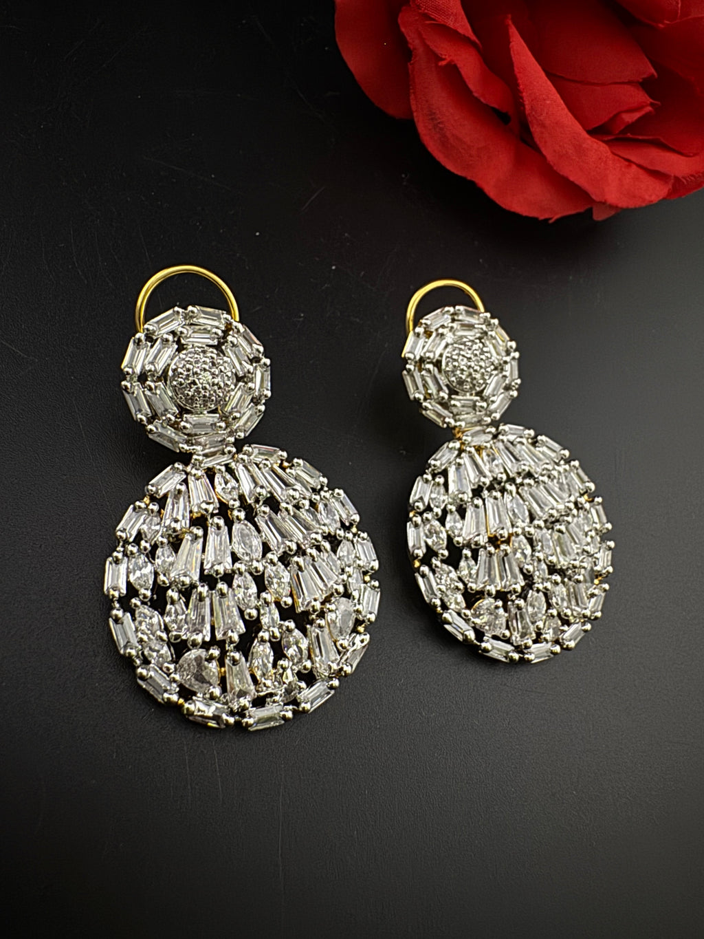 Premium Cubic Zirconia Chandelier Long earrings is designer Inspired, Statement round earring, Bridal, Party, Wedding jewelry