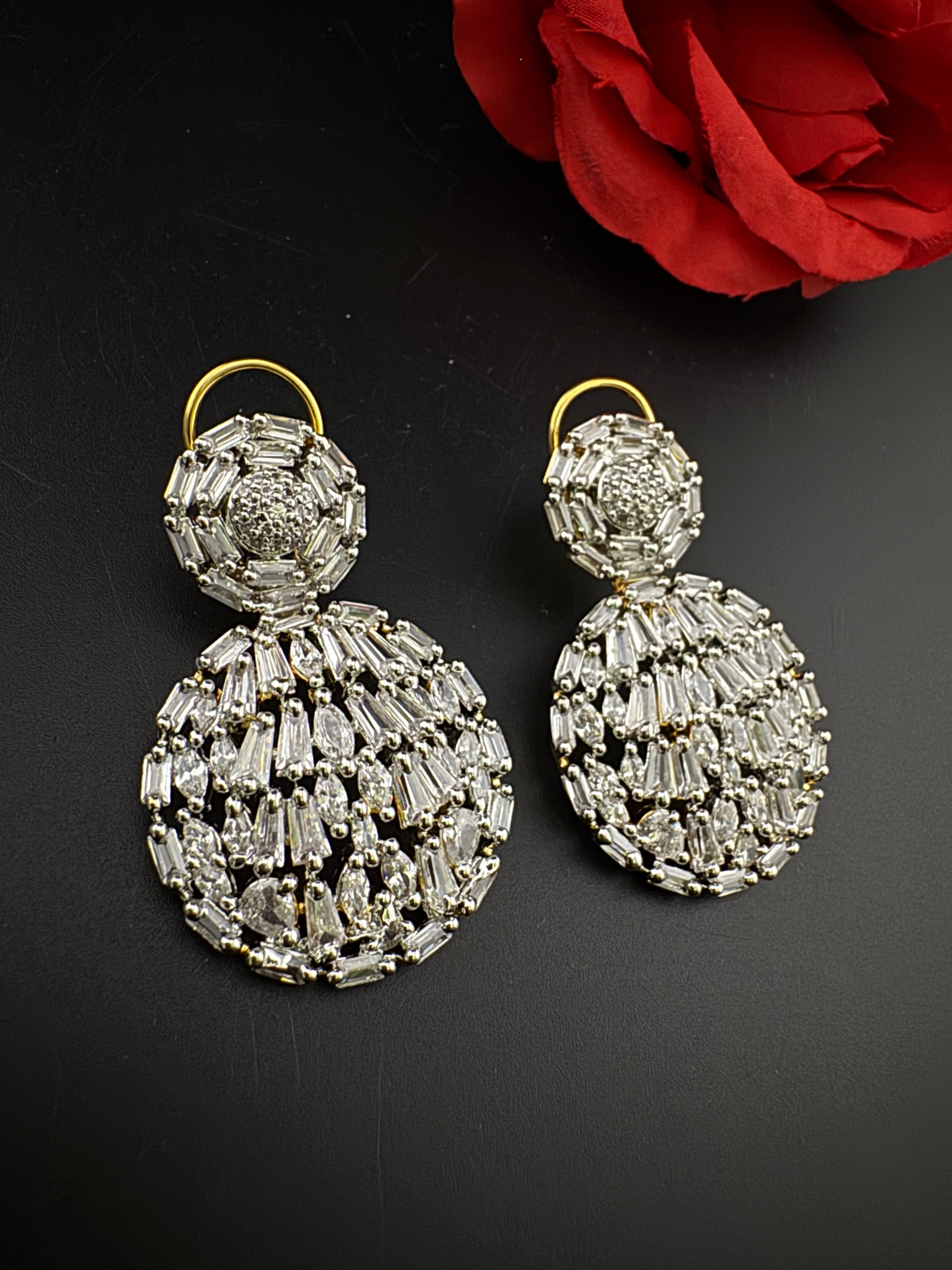 Premium Cubic Zirconia Chandelier Long earrings is designer Inspired, Statement round earring, Bridal, Party, Wedding jewelry