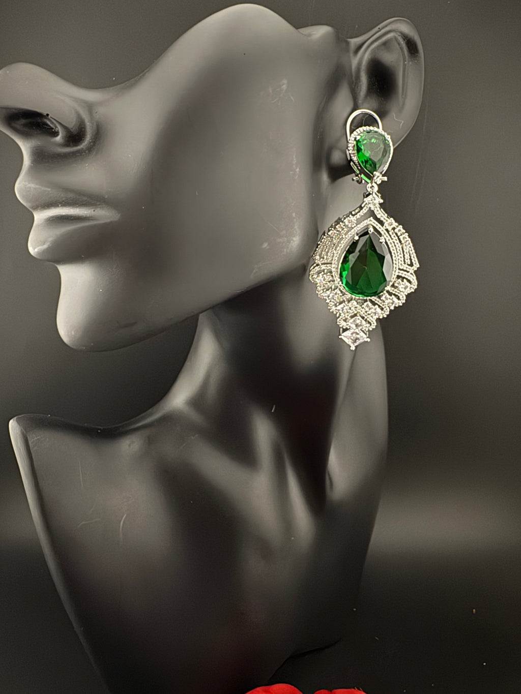 Premium Cubic Zirconia, Glass stone in unique style setting is a statement Drop Dangle earring/Indian/Bridal Jewelry, Bridesmaid Gift