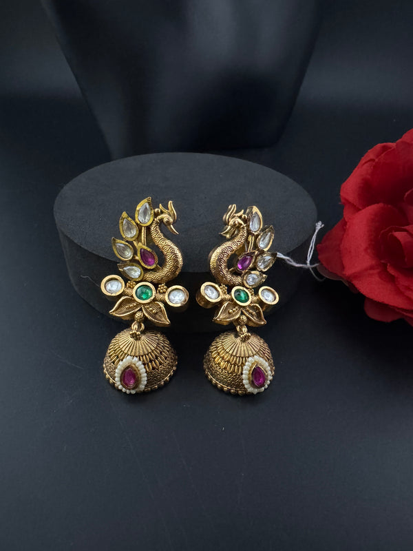 Amrapali inspired Matt Gold, kundan, Turquoise Enamel, Jhumka Earrings, designer jewelry