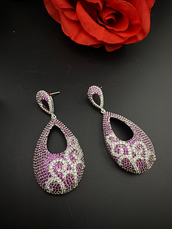 Premium Nano Setting Cubic Zirconia Long earrings in Drop shape, stylish, designer Inspired Statement long earring/Bridal Bridesmaid earring