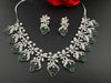 CZ Diamond Statement sleek Necklace Set, White Gold Plated Choker, 3D nature inspired