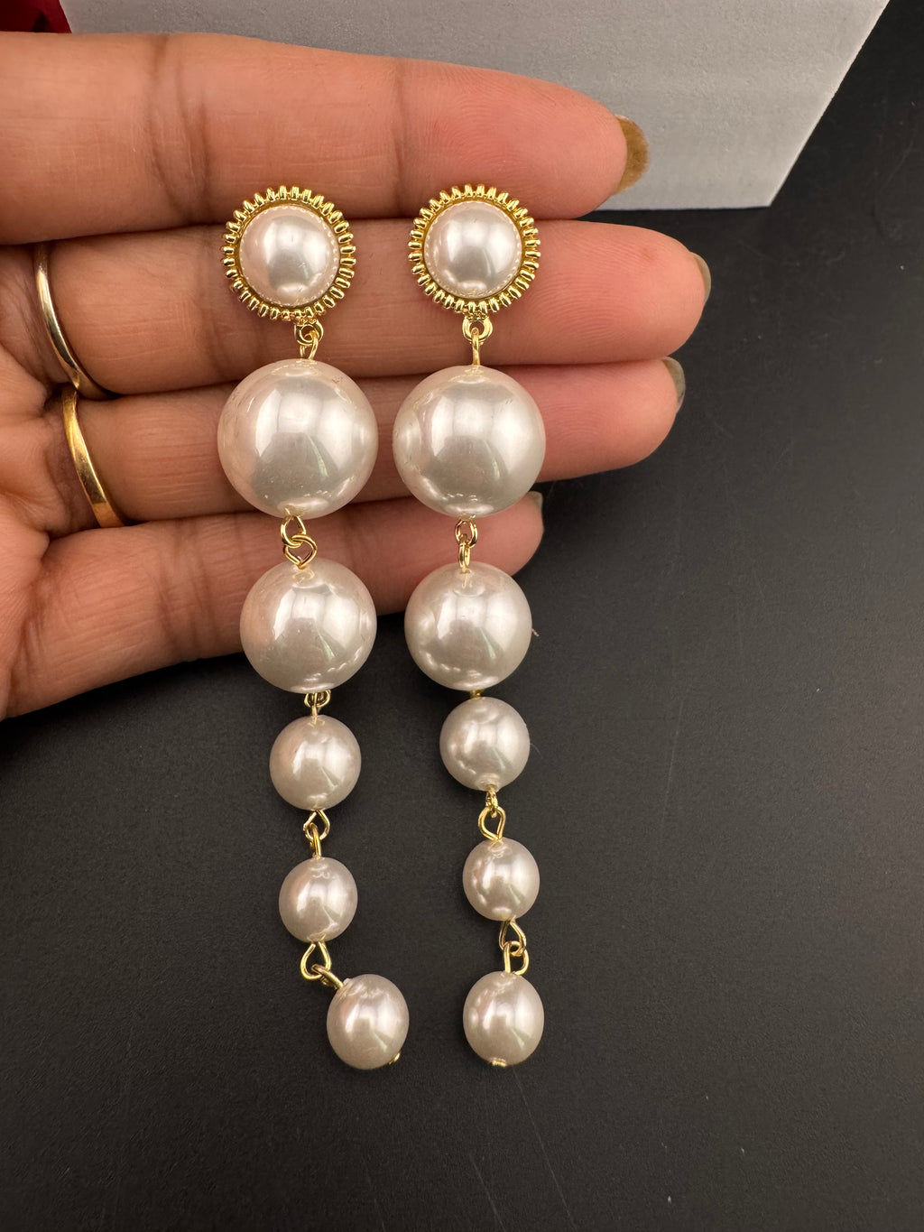 Premium High Quality Pearls long drop earrings is designer inspired/Long pearls Earrings for party wear/Bridesmaid gift/wedding jewelry