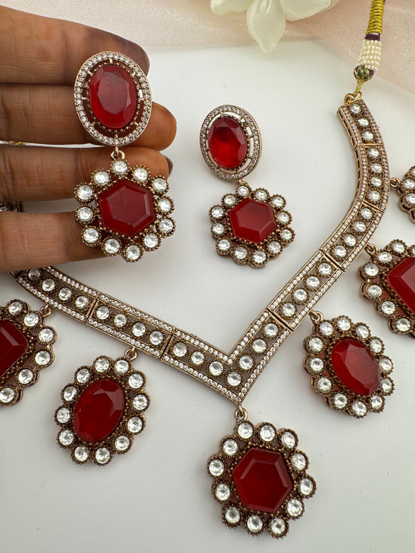 Doublet Stones, CZ, Kundan Gold Plated necklace set, Indian Bridal Jewelry set