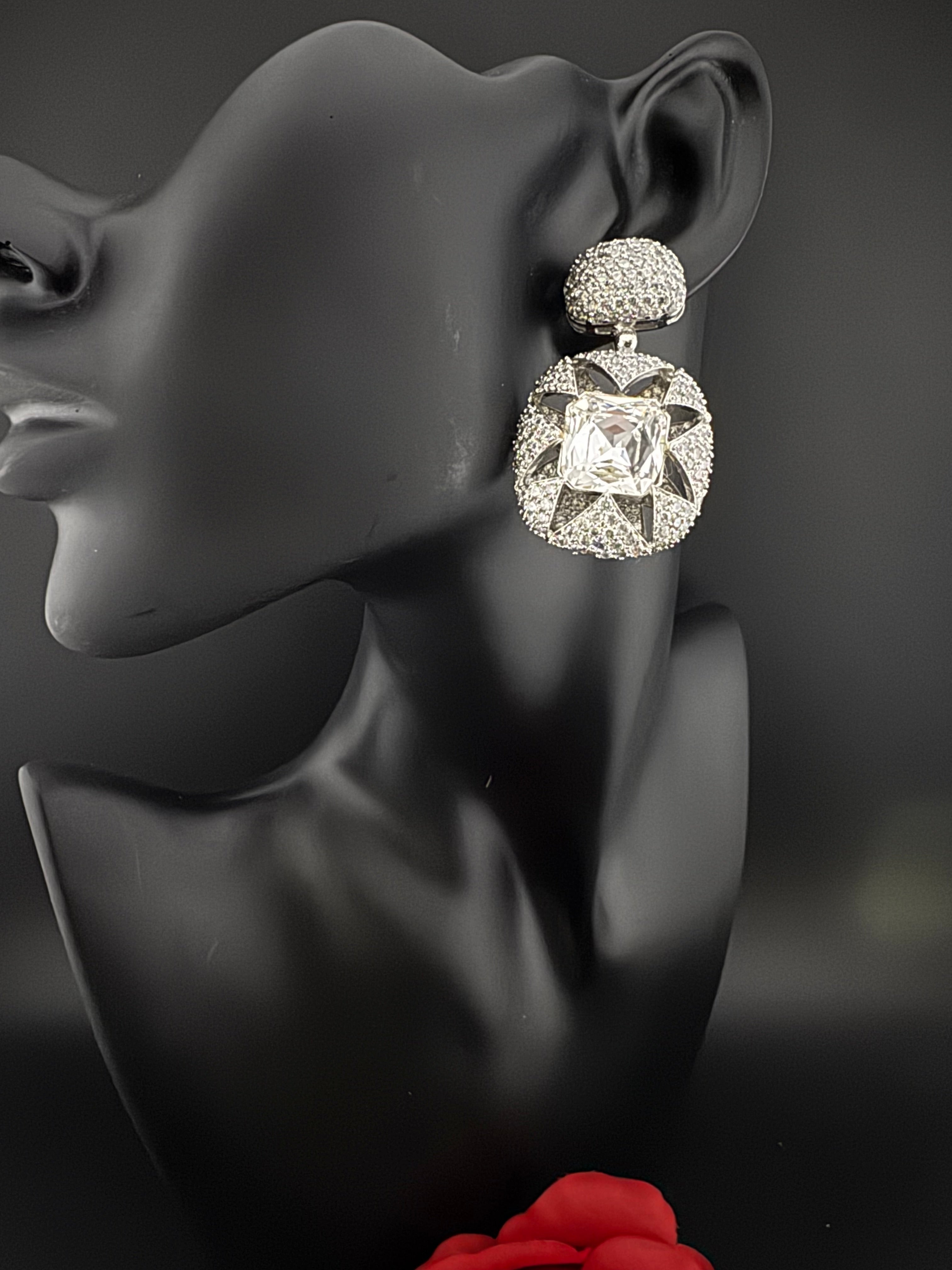 Premium Nano Setting Cubic Zirconia and Crystal earrings in Drop shape, stylish, designer Inspired Statement earring/Bridal Bridesmaid gift