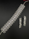 Step cut Crystals and CZ Diamond Statement Necklace Set, White Gold Plated Choker set