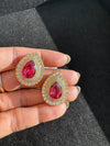 Gold Polish Crystal Stone Stud Earrings, Cubic Zirconia, AD, CZ, Indian Jewelry