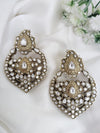Amrapali inspired, Matt Gold with uncut kundan and CZ chandbali earrings