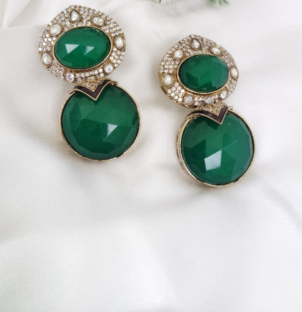 Designer inspired, Doublet stone uncut kundan and CZ chandbali Drop earrings, Indian Jewelry