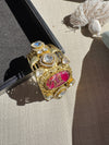 Amarapali inspired Moissanite Kundan, CZ, Stone Cuff Bracelet Bangle, Gold Polish (Fits 2.6" wrists)