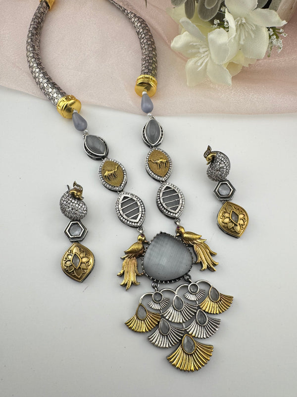 Amrapali inspired, oxidized, CZ, Stone Fusion Long necklace set, Rani haar, everyday wear jewelry