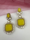 Gold with Yellow Doublet stone, kundan, cubic zirconia chandbali Drop earrings, Indian Jewelry