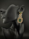 Green and Gold Kundan, Stone Chandelier Drop Earrings, Bridal, Moissanite, CZ, Designer jewelry