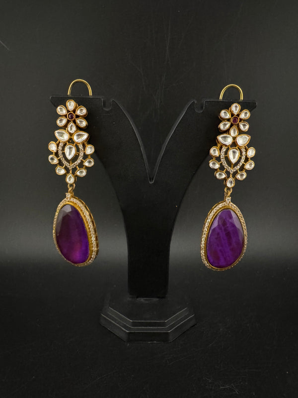 Kundan, CZ, Gold, Doublet Stone Chandelier Long Earrings, Bridal, Moissanite, CZ, Designer jewelry