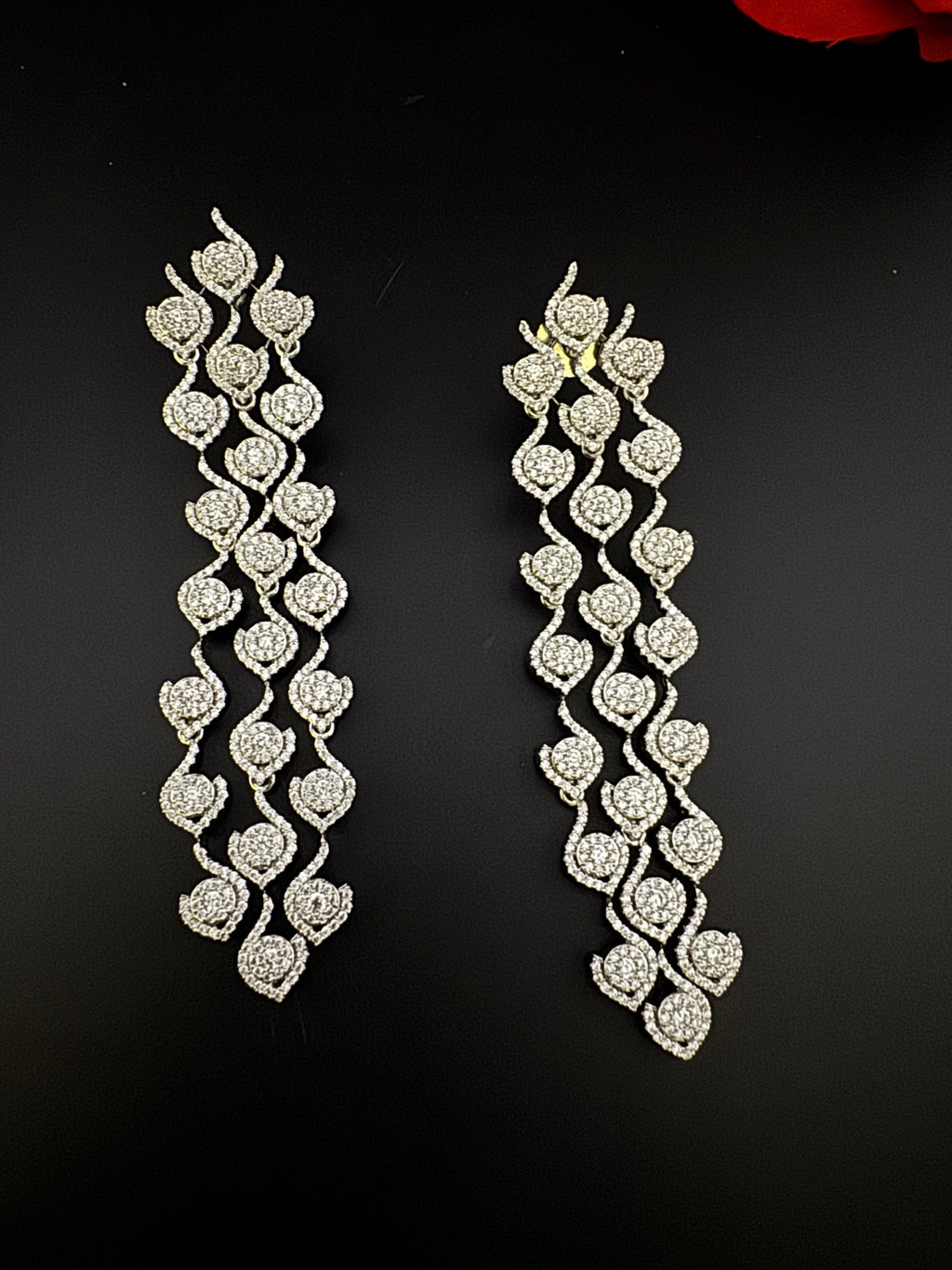 Premium Cubic Zirconia Chandelier earrings is designer Inspired, Statement Long sleek earring, Bridal, Party, Wedding jewelry, chic