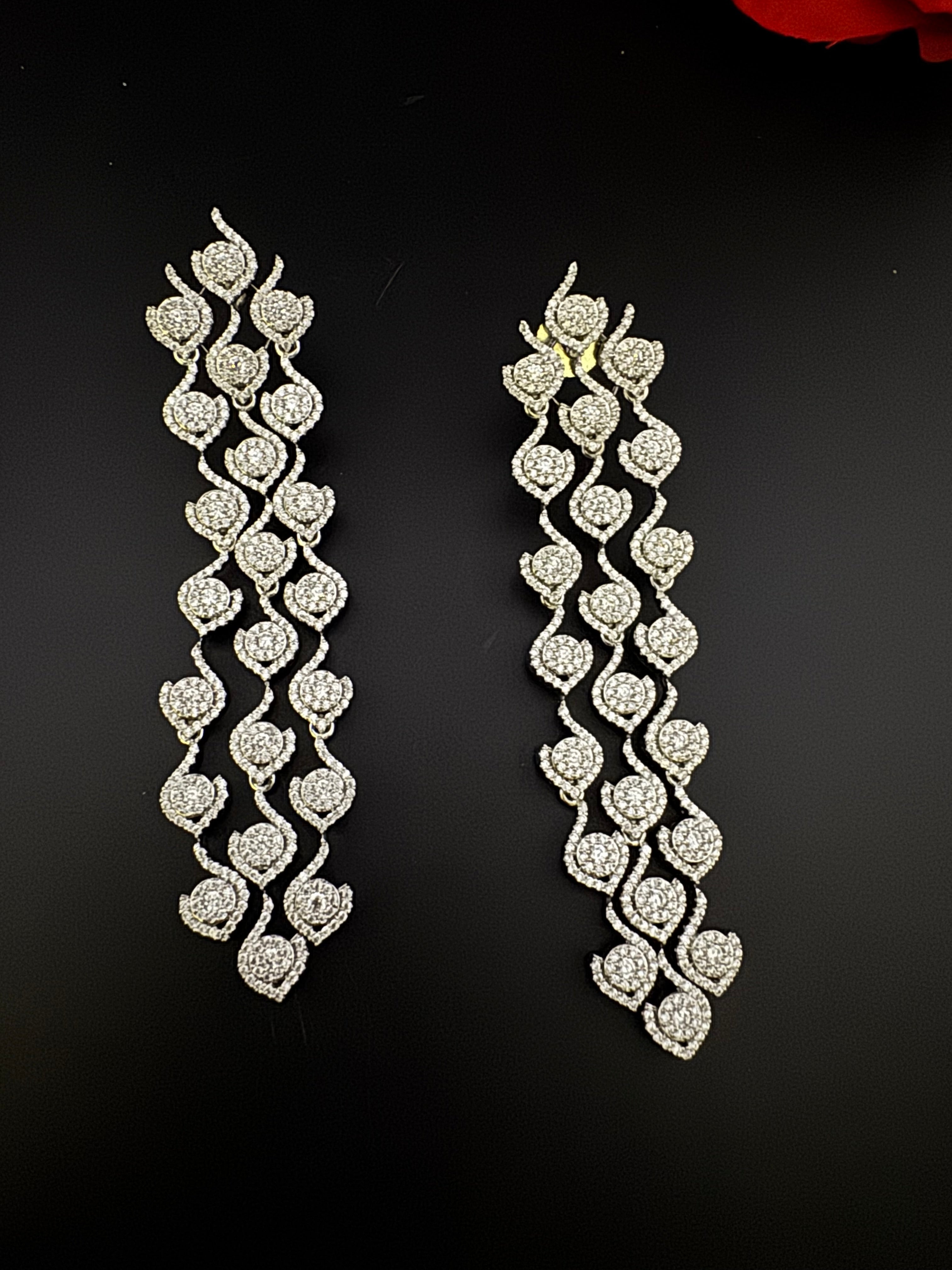 Premium Cubic Zirconia Chandelier earrings is designer Inspired, Statement Long sleek earring, Bridal, Party, Wedding jewelry, chic