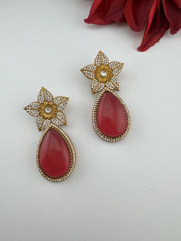 CZ and Gold, Doublet Stone Chandelier Drop Earrings, Bridal, Designer jewelry
