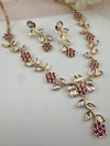 Kundan, Moissanite, stone Sleek Gold flower long necklace set, Indian Bridal Jewelry