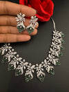 CZ Diamond Statement sleek Necklace Set, White Gold Plated Choker, 3D nature inspired