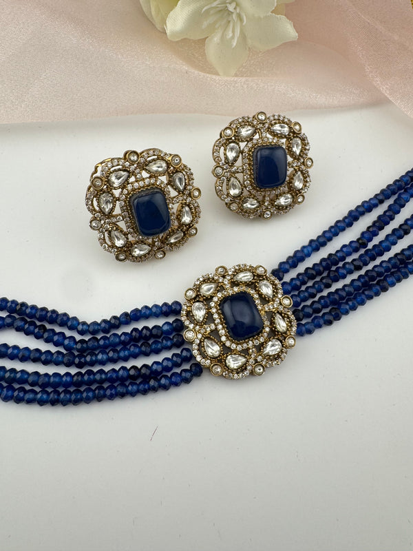 Moissanite Kundan, Hydro beads, CZ, Stones Choker necklace set, Indian Bridal Jewelry, chic set