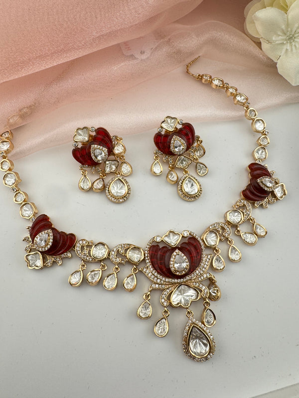 Kundan, Moissanite, MOP, CZ Flexible Gold necklace set, Indian Bridal Jewelry