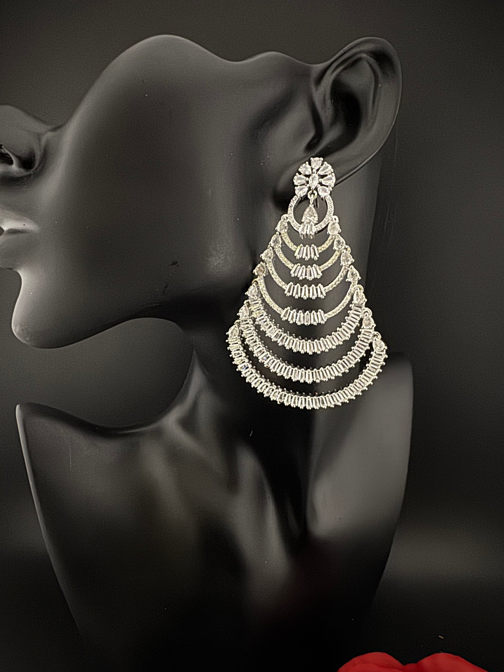 Premium Cubic Zirconia silver Chandelier Oversized earrings is designer Inspired, Statement Long earring, Bridal, Party, Wedding jewelry,