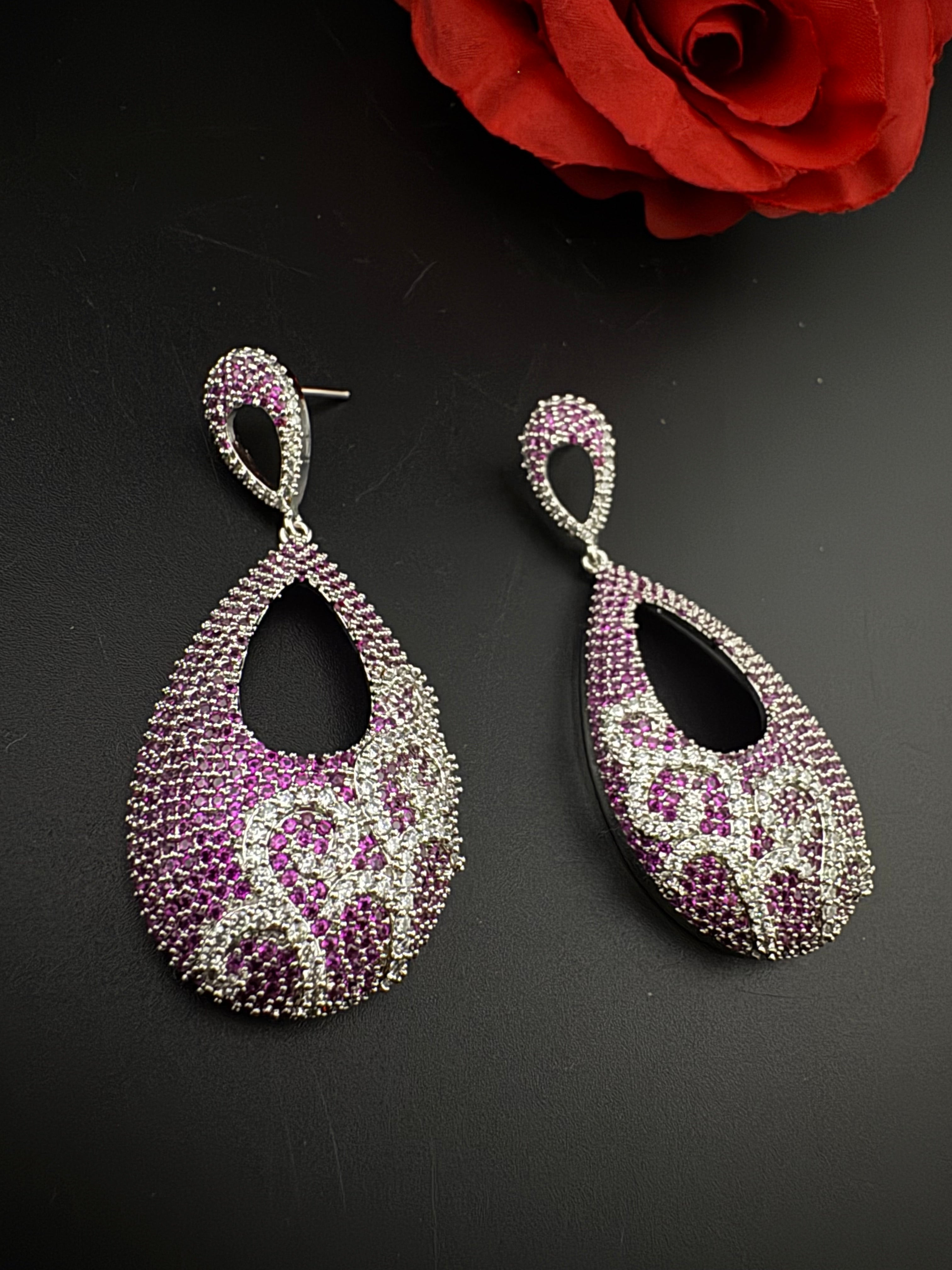 Premium Nano Setting Cubic Zirconia Long earrings in Drop shape, stylish, designer Inspired Statement long earring/Bridal Bridesmaid earring