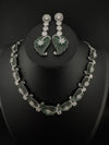 Nano Setting CZ Diamond Statement Green Necklace Set, White Gold Plated Choker, nature inspired
